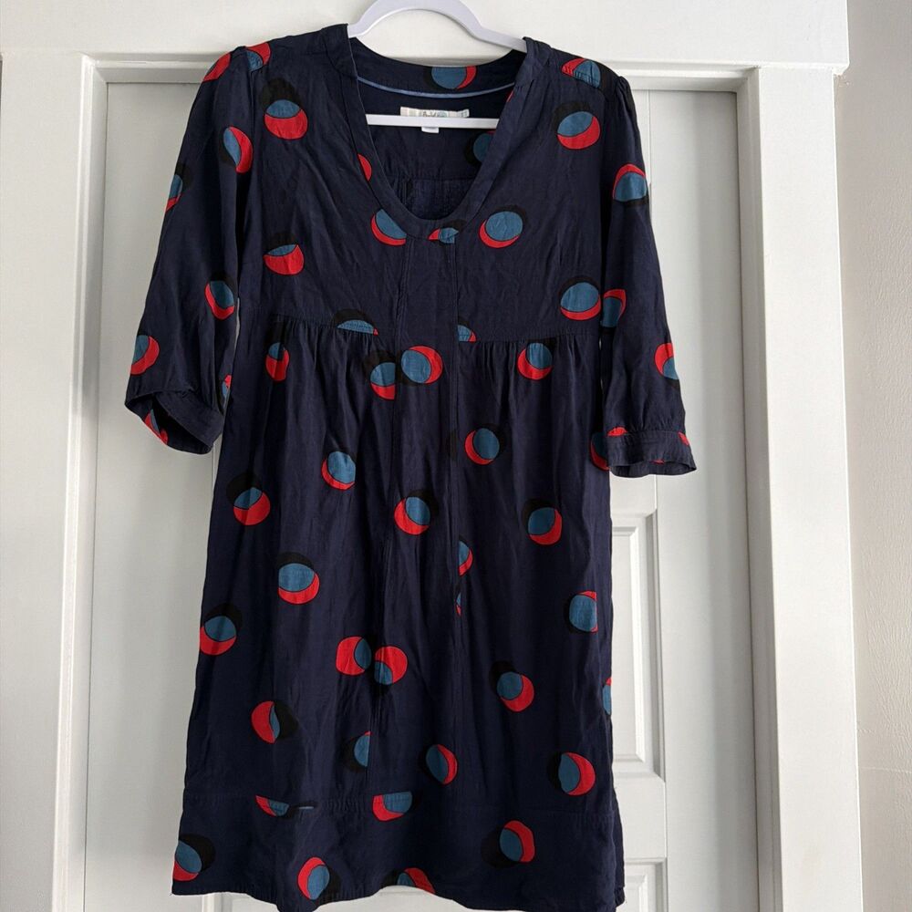 BODEN Mollie Mini Dress Navy Blue Red Black Polka Dot Long Women's Sleeve Sz 4L